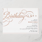 Wit & Roos Goud Modern Glam Kalligrafie Verjaardag Folie Uitnodiging (Voorkant)