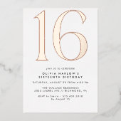 Wit & Roos Goud | Moderne minimale 16e verjaardag Folie Uitnodiging (Voorkant)