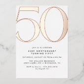 Wit & Roos Goud | Moderne minimale 50ste verjaarda Folie Uitnodiging (Voorkant)
