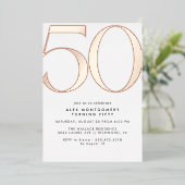 Wit & Roos Goud | Moderne minimale 50ste verjaarda Folie Uitnodiging (Staand Voorkant)