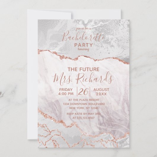 Wit & Roos Goud Vrijgezellenfeest Uitnodiging (Voorkant)