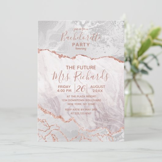 Wit & Roos Goud Vrijgezellenfeest Uitnodiging (Staand voorkant)