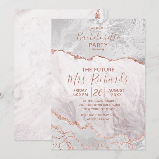 Wit & Roos Goud Vrijgezellenfeest Uitnodiging (Voorkant / Achterkant)