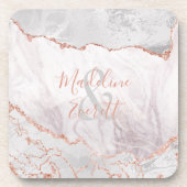 Wit & Roos Gouden Agaat Marmer Bruiloft Monogram Bier Onderzetter (Voorkant)
