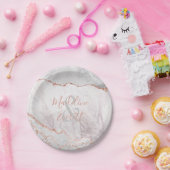 Wit & Roos Gouden Agaat Marmer Bruiloft Monogram Papieren Bordje (Feest)