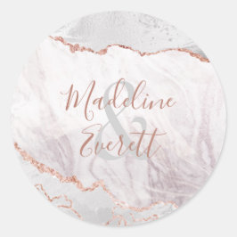 Wit & Roos Gouden Agaat Marmer Monogram Bruiloft Ronde Sticker