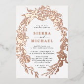 Wit & Roos Gouden Bloemen | Elegant Tuin Bruiloft Folie Uitnodiging (Voorkant)