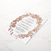 Wit & Roos Gouden Bloemen | Elegant Tuin Bruiloft Folie Uitnodiging (Gedraaid)