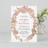 Wit & Roos Gouden Bloemen | Elegant Tuin Bruiloft Folie Uitnodiging (Staand Voorkant)