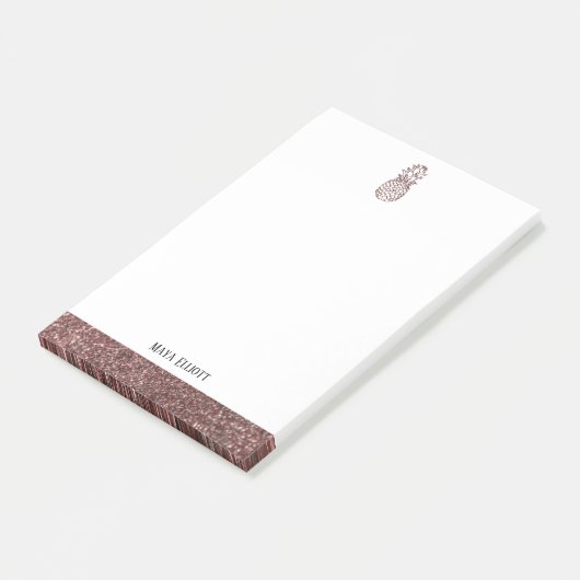 Wit + Roos Gouden Faux Glitter Ananas & Rand Post-it® Notes (Schuin)