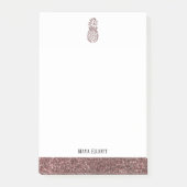 Wit + Roos Gouden Faux Glitter Ananas & Rand Post-it® Notes (Voorkant)