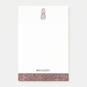 Wit + Roos Gouden Faux Glitter Ananas & Rand Post-it® Notes