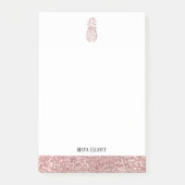Wit + Roos Gouden Faux Glitter Ananas & Rand Post-it® Notes (Voorkant)