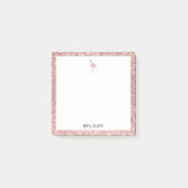 Wit + Roos Gouden Glitter Flamingo & Rand, Naam Post-it® Notes (Voorkant)