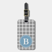 Wit rooster op duifgrijs Carolina-blauw monogram Bagagelabel (Voorkant verticaal)