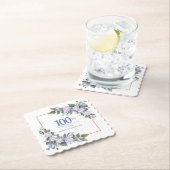 Wit Rose Blauw Bloemen Aangepaste 100ste Verjaarda Kartonnen Onderzetters (Insitu)