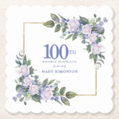 Wit Rose Blauw Bloemen Aangepaste 100ste Verjaarda Kartonnen Onderzetters (Voorkant)
