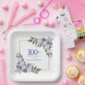Wit Rose Blauw Bloemen Aangepaste 100ste Verjaarda Papieren Bordje (Feest)