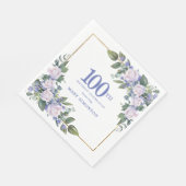 Wit Rose Blauw Bloemen Aangepaste 100ste Verjaarda Servet (Hoek)