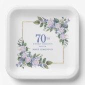Wit Rose Blauw Bloemen Aangepaste 70ste Verjaardag Papieren Bordje (Voorkant)