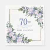 Wit Rose Blauw Bloemen Aangepaste 70ste Verjaardag Servet (Voorkant)