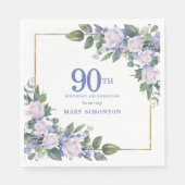 Wit Rose Blauw Bloemen Aangepaste 90ste Verjaardag Servet (Voorkant)