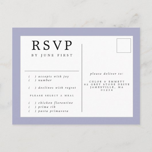 Wit Rose Blauw Bloemen Bruiloft RSVP Briefkaart (Achterkant)