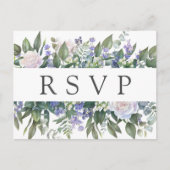 Wit Rose Blauw Bloemen Bruiloft RSVP Briefkaart (Voorkant)