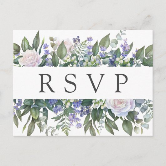 Wit Rose Blauw Bloemen Bruiloft RSVP Briefkaart (Voorkant)
