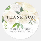 Wit Rose Boeket | Bruiloft | Dank u Ronde Sticker (Voorkant)