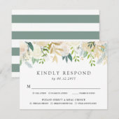 Wit Rose Boeket | Gestreepte RSVP Kaartje (Voorkant / Achterkant)