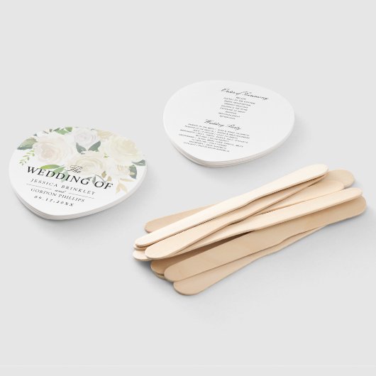 Wit Rose Boeket | Trouwprogramma Handwaaier (Niet-gemonteerd)