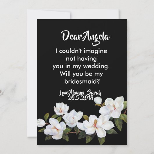  wit rose bruidsmeisje kaart (Achterkant)