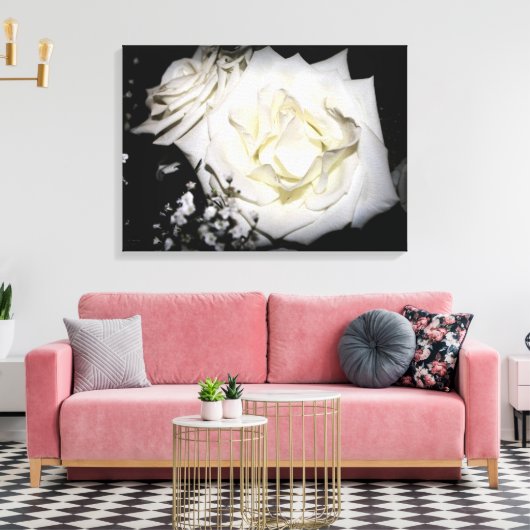 Wit Rose Canvas (Insitu (Woonkamer))