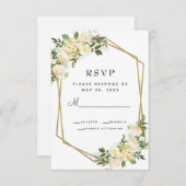 Wit Rose Elegant Bloemengoud Lijst Bruiloft Wit RSVP Kaartje (Voorkant / Achterkant)