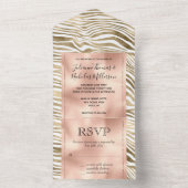 Wit Rose Gold Zebra Dierenprint All In One Uitnodiging (Binnen)