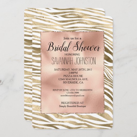 Wit Rose Gold Zebra Dierenprint Kaart (Voorkant / Achterkant)