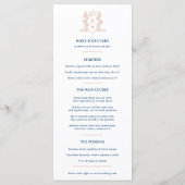 Wit rose goud blauw kroon kuif monogram bruiloft menu (Achterkant)