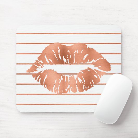 Wit Rose Goud Blush Koper Strepen Lippen Kus Muismat (Met muis)