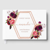 Wit rose goud geometrische bordeauxrode bloemen Ve Gastenboek (Voorkant)