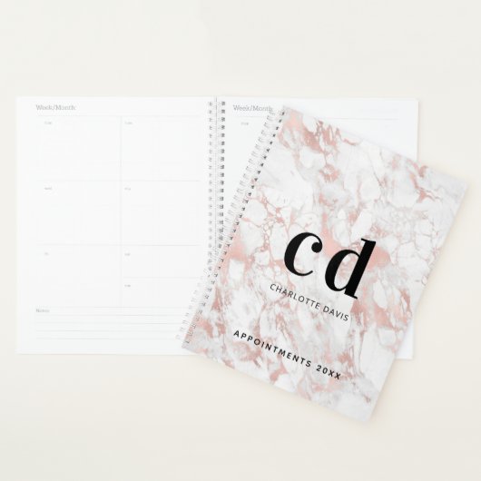 Wit rose goud marmer monogram initiaal planner (Display)