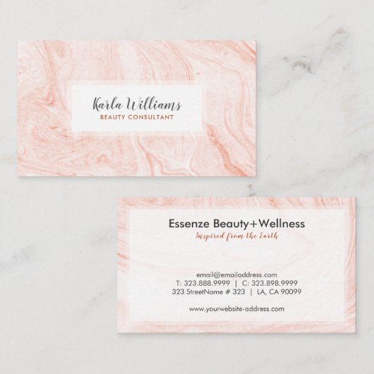 Wit Rose-goud marmer wervelingen Visitekaartje (Voorkant / Achterkant)
