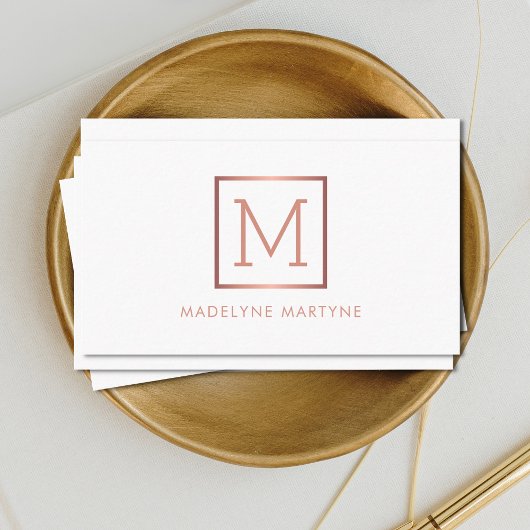 Wit Rose Goud Monogram Elegant Visitekaartje