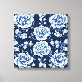 Wit Rose Pattern & Royal Blue Achtergrond Art Canvas Afdruk (Voorkant)