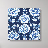 Wit Rose Pattern & Royal Blue Achtergrond Art Canvas Afdruk (Voorkant)