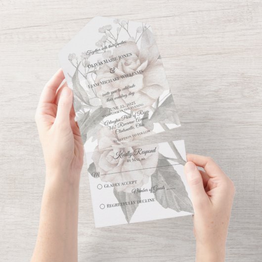 Wit Rose Silhouet All In One Uitnodiging (Afscheurbaar)