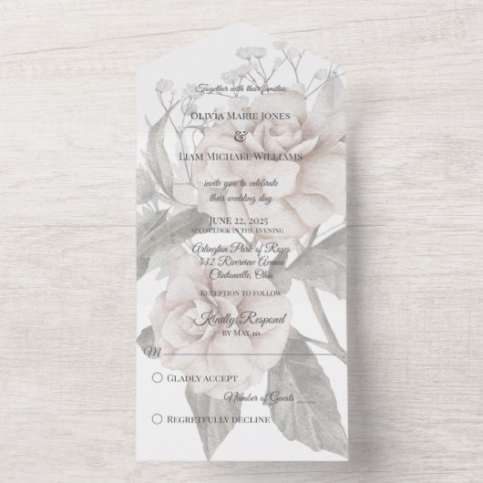 Wit Rose Silhouet All In One Uitnodiging (Binnen)