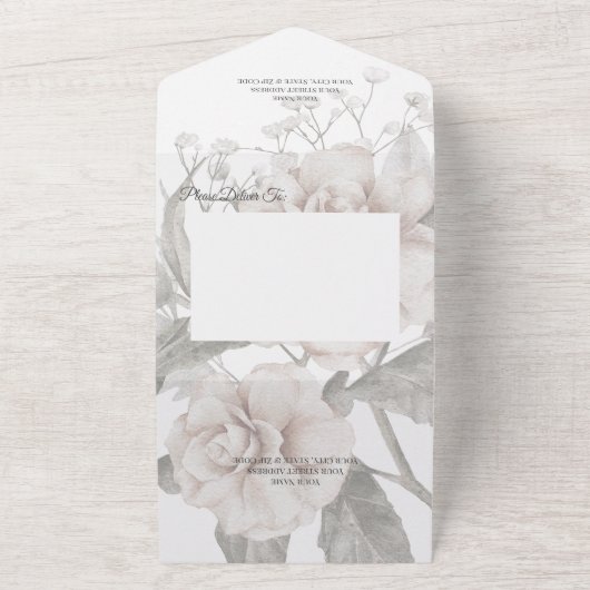 Wit Rose Silhouet met Diner Opties All In One Uitnodiging (Buitenkant)