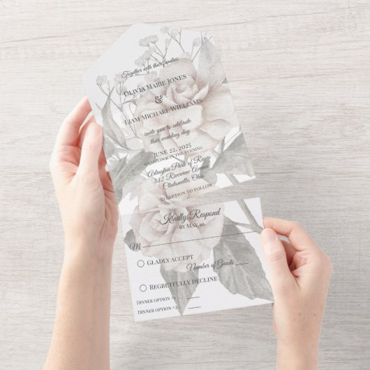 Wit Rose Silhouet met Diner Opties All In One Uitnodiging (Afscheurbaar)