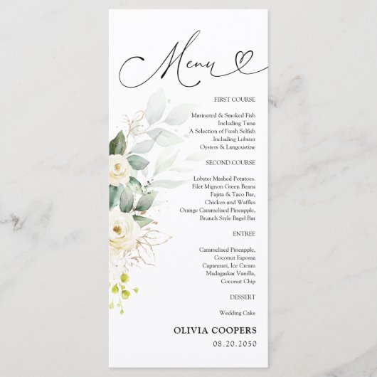 Wit Roses Baby shower Menu (Voorkant)